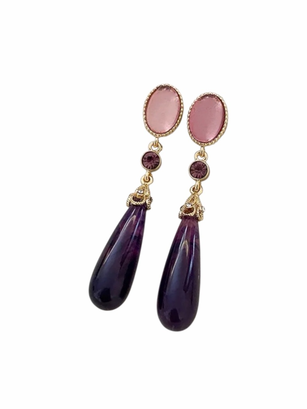 Pink and Purple Teardrop Dangle Earrings NWT Gold Plated Silver Needle